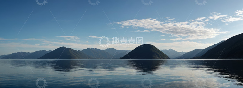 高清大图下载【趣麦麦图】平静湖景与远山风光