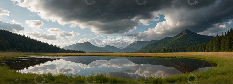 高清大图下载【趣麦麦图】山林间宁静湖泊自然风光