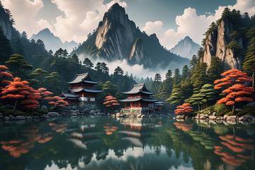 山水间中式建筑风景