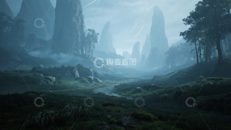 高清大图下载【趣麦麦图】神秘山谷幻想景观数字绘画