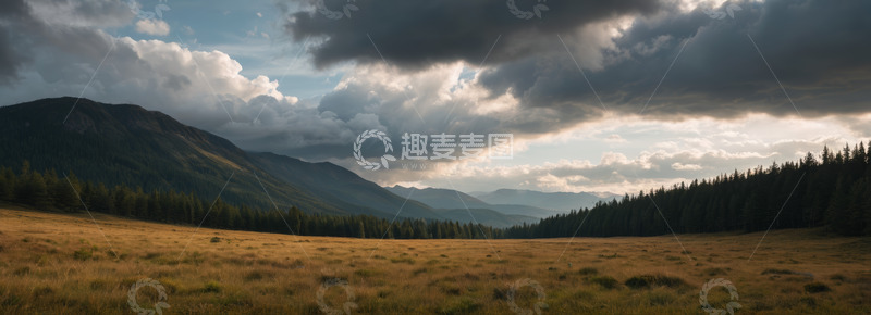 高清大图下载【趣麦麦图】山间草原与云层风景