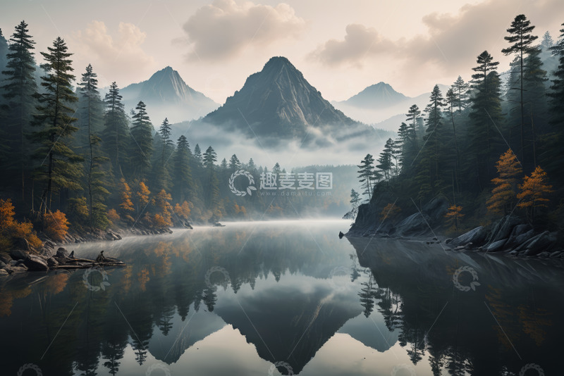 高清大图下载【趣麦麦图】山林湖泊自然风光全景