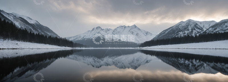 高清大图下载【趣麦麦图】雪山湖泊自然风光全景
