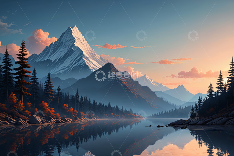 高清大图下载【趣麦麦图】雪山湖泊森林自然风光