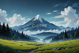 山林草地自然风光全景