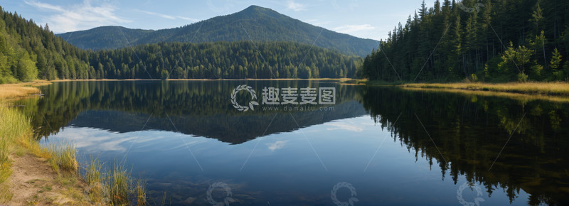 高清大图下载【趣麦麦图】山林间宁静湖泊自然风光