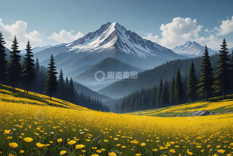 高清大图下载【趣麦麦图】雪山下的黄花林地步道风光