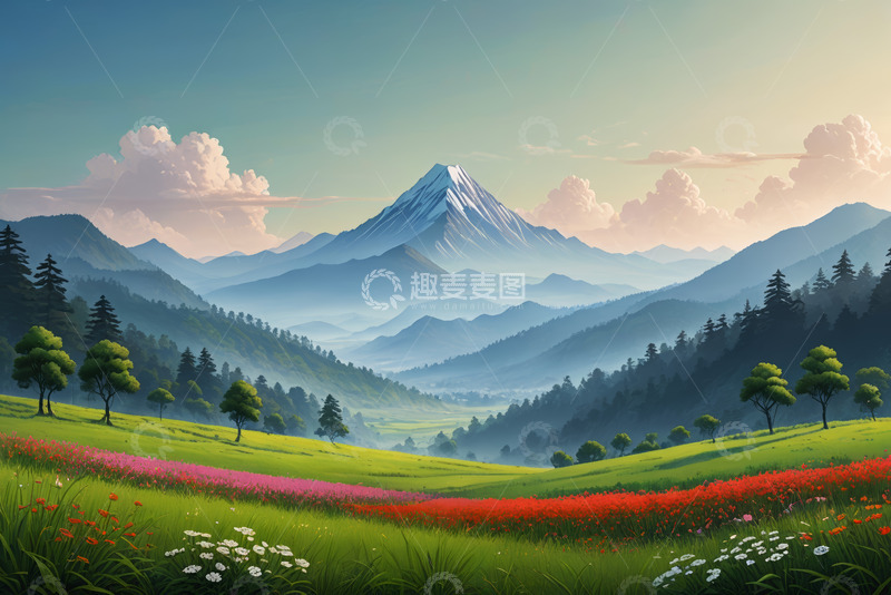 高清大图下载【趣麦麦图】山间草地与花海自然景观