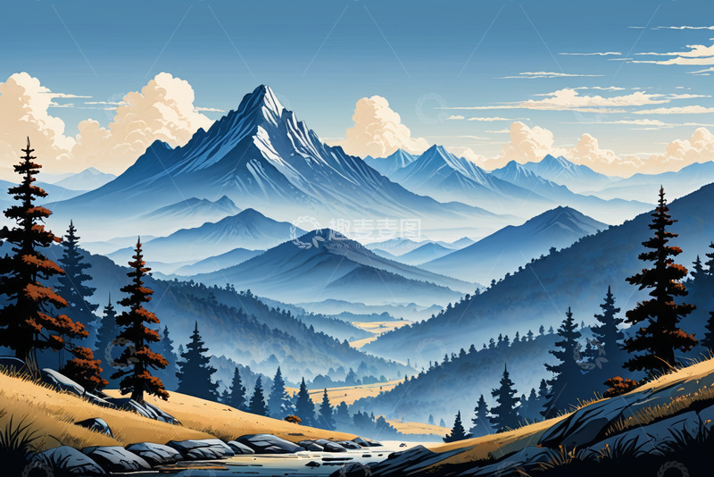 高清大图下载【趣麦麦图】山间森林自然风光全景