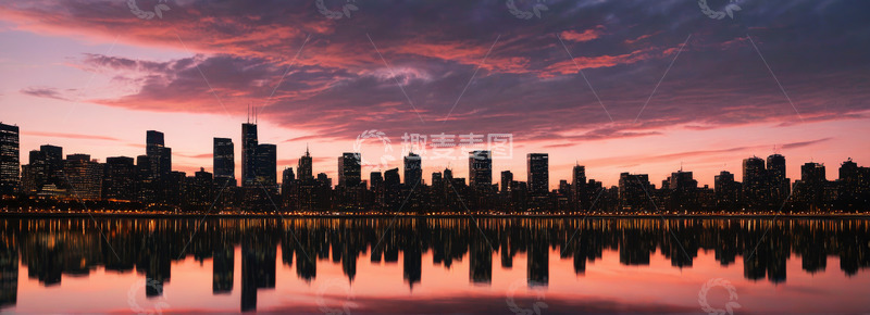 高清大图下载【趣麦麦图】城市天际线黄昏倒影景观