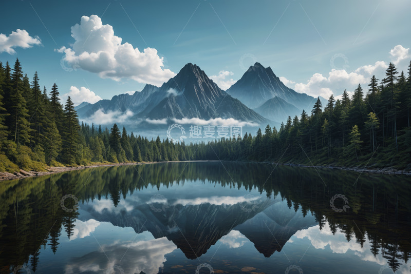 高清大图下载【趣麦麦图】山林湖泊自然风光全景