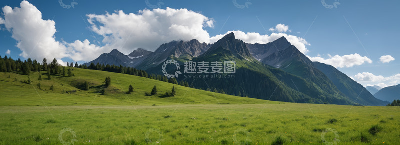 高清大图下载【趣麦麦图】高山下的绿色草原风景