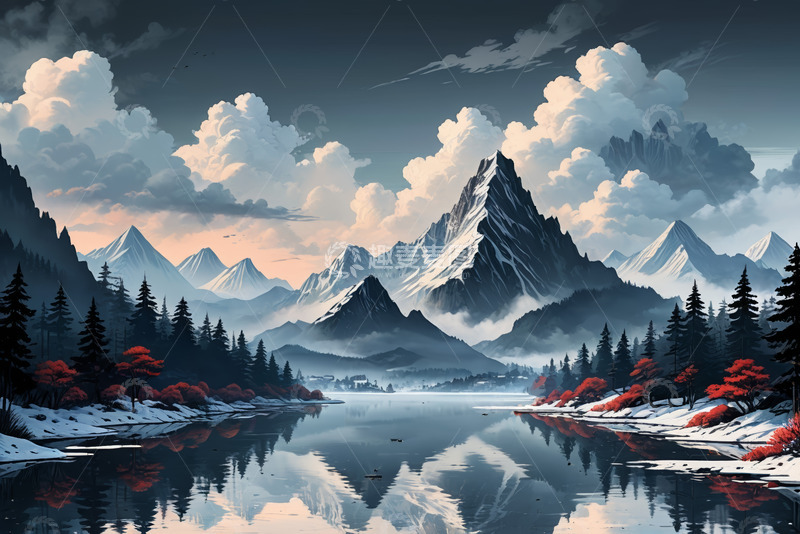 高清大图下载【趣麦麦图】雪山湖泊森林自然风光