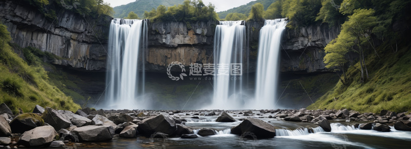 高清大图下载【趣麦麦图】山间壮观瀑布自然风光