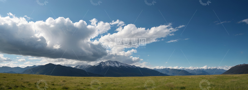 高清大图下载【趣麦麦图】草原远山蓝天白云景观