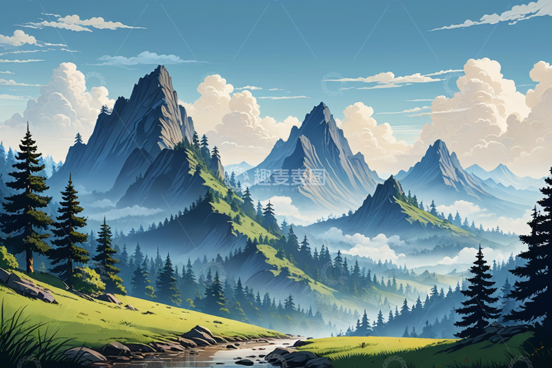 高清大图下载【趣麦麦图】山间森林自然风光景象