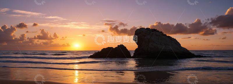 高清大图下载【趣麦麦图】海滩日出岩石景观