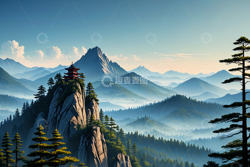 高清大图下载【趣麦麦图】山巅古亭自然风光