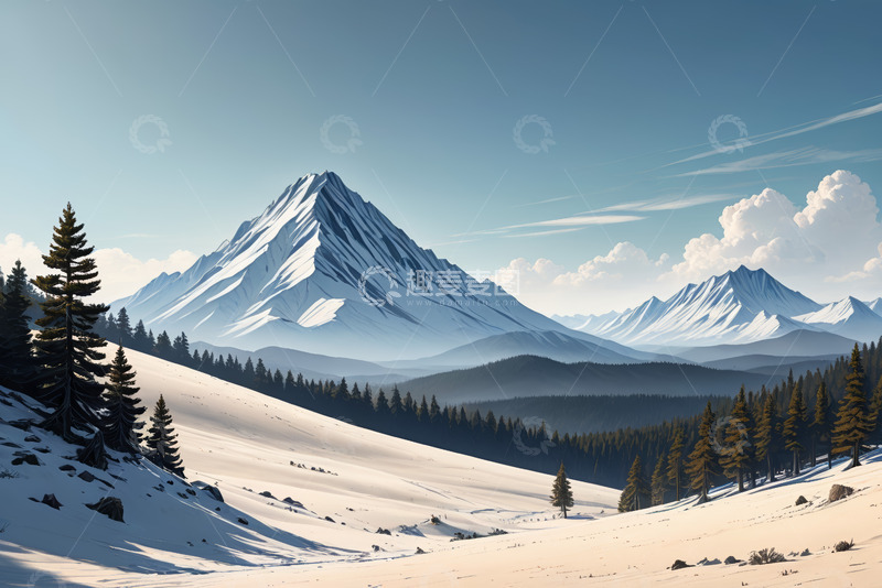 高清大图下载【趣麦麦图】雪山森林自然风光