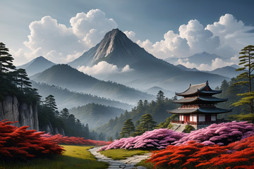 中式山水古建筑风景