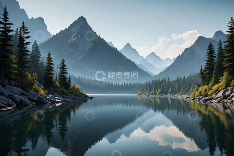 高清大图下载【趣麦麦图】山林湖泊自然风光全景