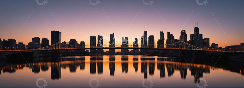 高清大图下载【趣麦麦图】城市河畔黄昏天际线全景