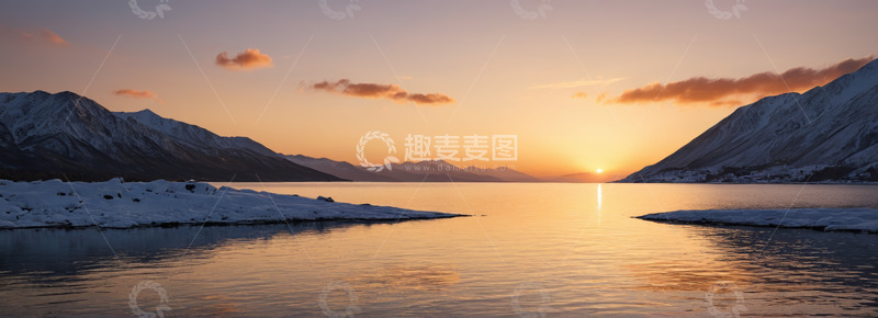 高清大图下载【趣麦麦图】雪山湖泊日出自然景观