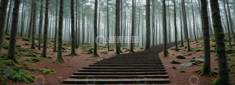 高清大图下载【趣麦麦图】森林中木质台阶自然景观