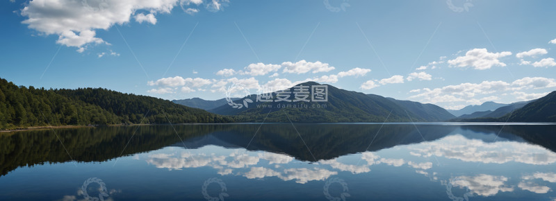 高清大图下载【趣麦麦图】蓝天白云下的山湖自然风光