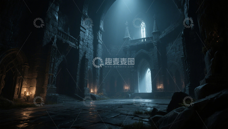 高清大图下载【趣麦麦图】神秘古堡夜景幻想场景渲染图