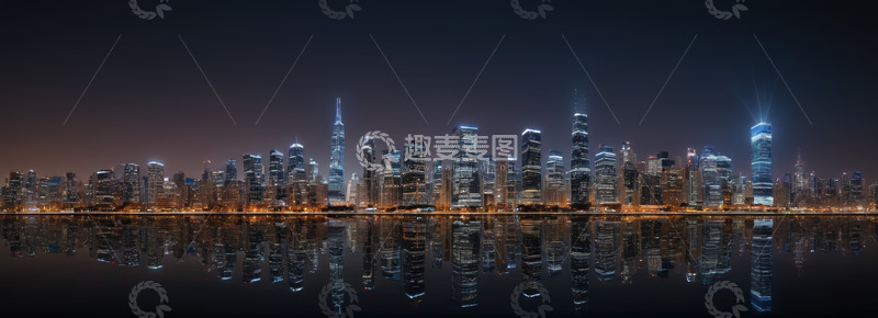 高清大图下载【趣麦麦图】城市夜景高楼倒影全景