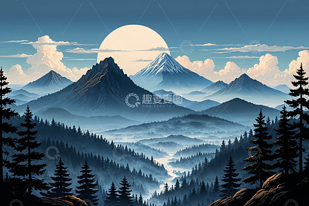 山林间日落全景