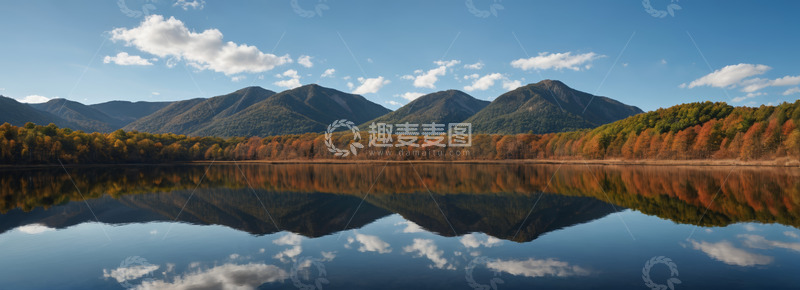 高清大图下载【趣麦麦图】秋日山林湖泊全景