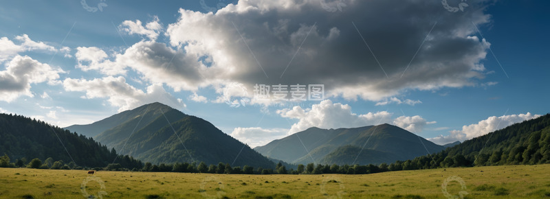 高清大图下载【趣麦麦图】山间草地自然风光全景