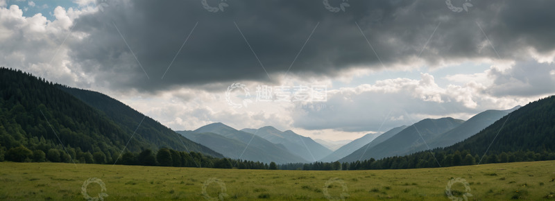 高清大图下载【趣麦麦图】山间草地与多云天空景观
