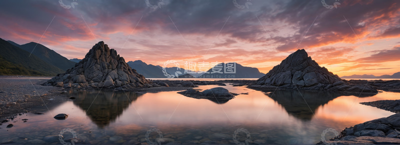 高清大图下载【趣麦麦图】山水间日落时分的自然景观