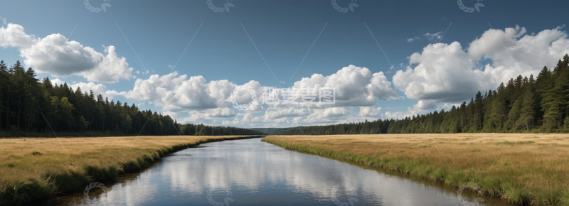 高清大图下载【趣麦麦图】原野河流与森林自然景观