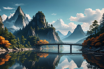 山水间的桥梁与自然景观