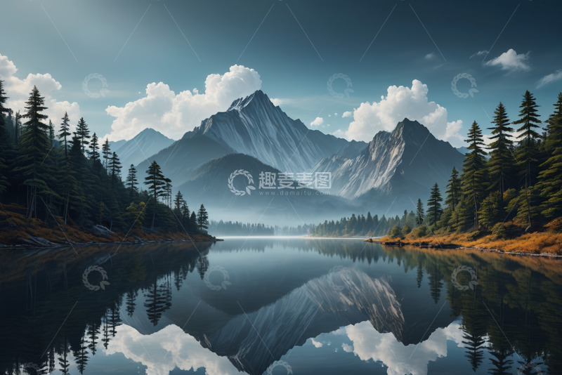 高清大图下载【趣麦麦图】山水湖泊与森林自然风光