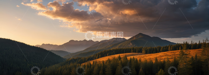 高清大图下载【趣麦麦图】山林日落全景自然风光