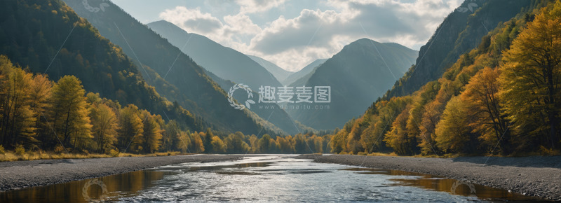 高清大图下载【趣麦麦图】秋日山谷河流自然风光