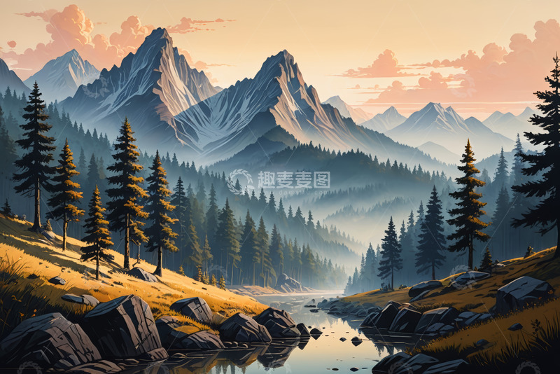 高清大图下载【趣麦麦图】山林间的宁静自然景观