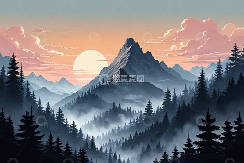 高清大图下载【趣麦麦图】山林日出自然风光