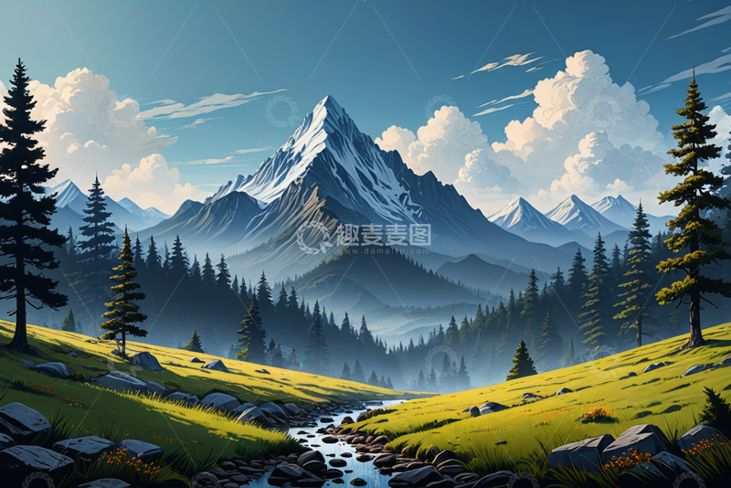 高清大图下载【趣麦麦图】山间森林溪流自然风光