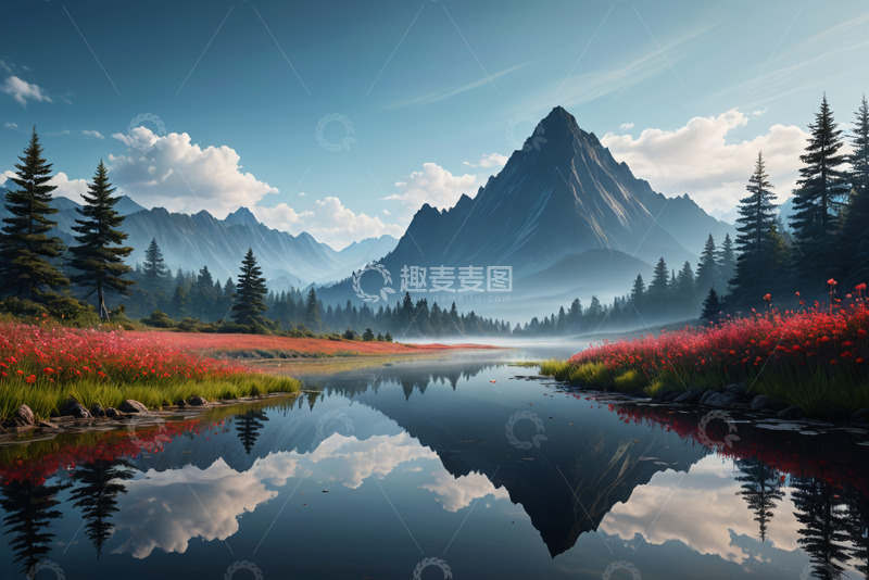 高清大图下载【趣麦麦图】山间湖泊自然风光