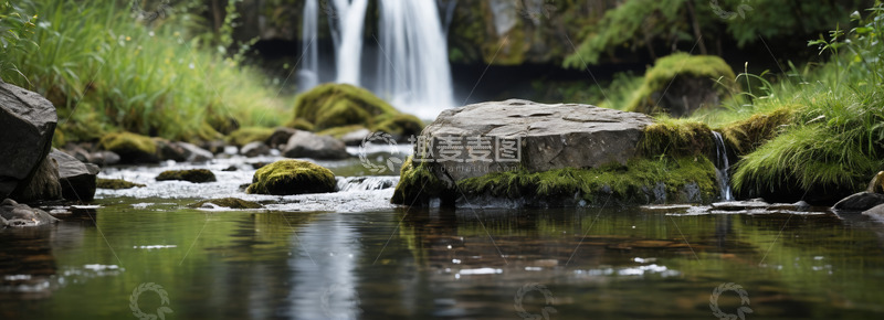 高清大图下载【趣麦麦图】山间溪流旁的小瀑布景观