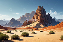 沙漠中形态各异的红色山峰