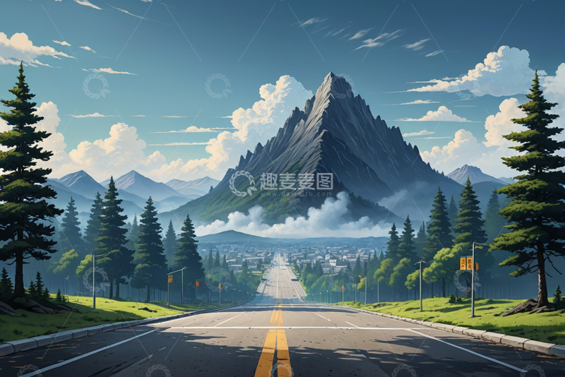 高清大图下载【趣麦麦图】道路尽头的壮丽山景