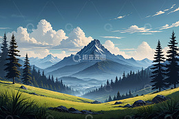 山间森林自然风光全景