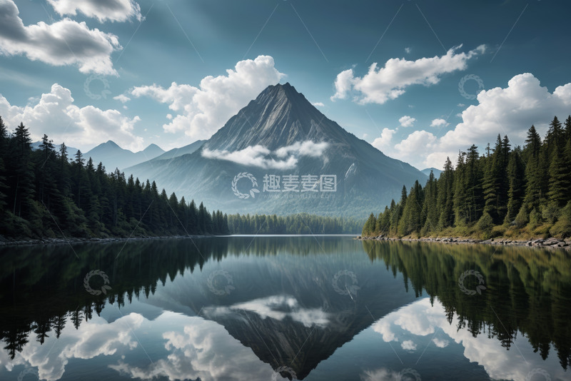 高清大图下载【趣麦麦图】山林湖泊与远山倒影风景